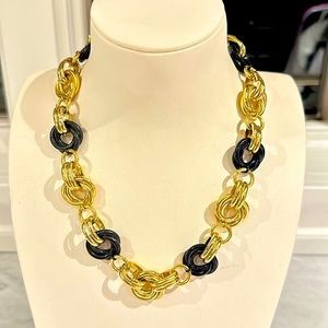 Ann Taylor Gold and Black Chain Necklace + Bracelet Set
